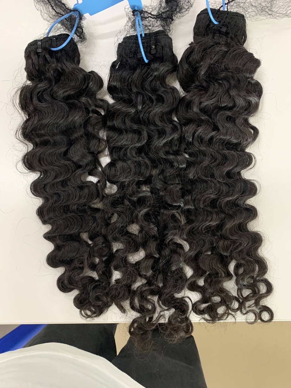 Burmese wavy curly blue rubber band hair bundle